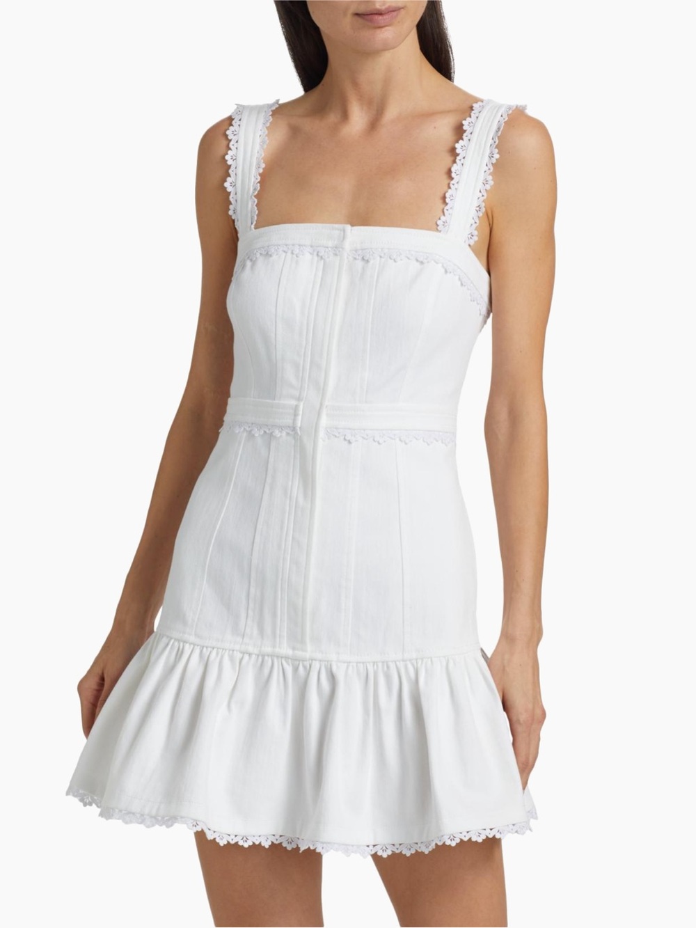 cinq a sept White Lace-Trim Mini Dress